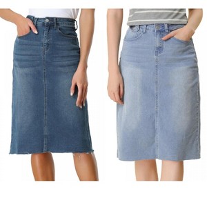 Allegra K Women's Casual High Waist Back Vent Short Denim Skirt 2 Packs - 1 of 4
