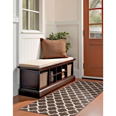 Brown and Beige Synthetic Trellis Runner Rug