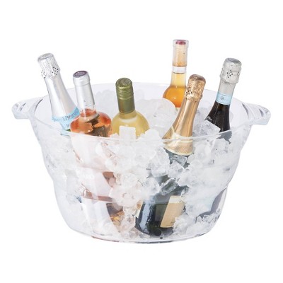 oggi Oval Party Tub: Clear Acrylic Wine Chilling Bucket, 7.93 Volume Capacity, 18.5" x 11" x 9", Hand Wash