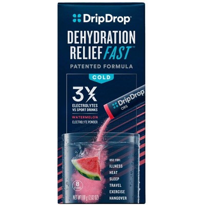 DripDrop ORS Electrolyte Powder for Fast Dehydration Relief - Watermelon - 8ct