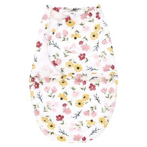 Hudson Baby Infant Girl Plush Faux Fur Swaddle Wrap, Soft Painted Floral, 0-3 Months - 1 of 2
