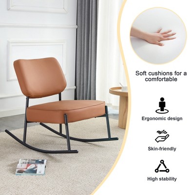 Vynxaria Ergonomic PU Cushioned Rocking Chair with Gold Metal Legs - Stylish Comfort for Any Room