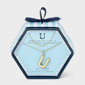 14K Gold Dipped Cubic Zirconia Duo Initial Multi-Strand Necklace - A New Day™ Gold - 1 of 4