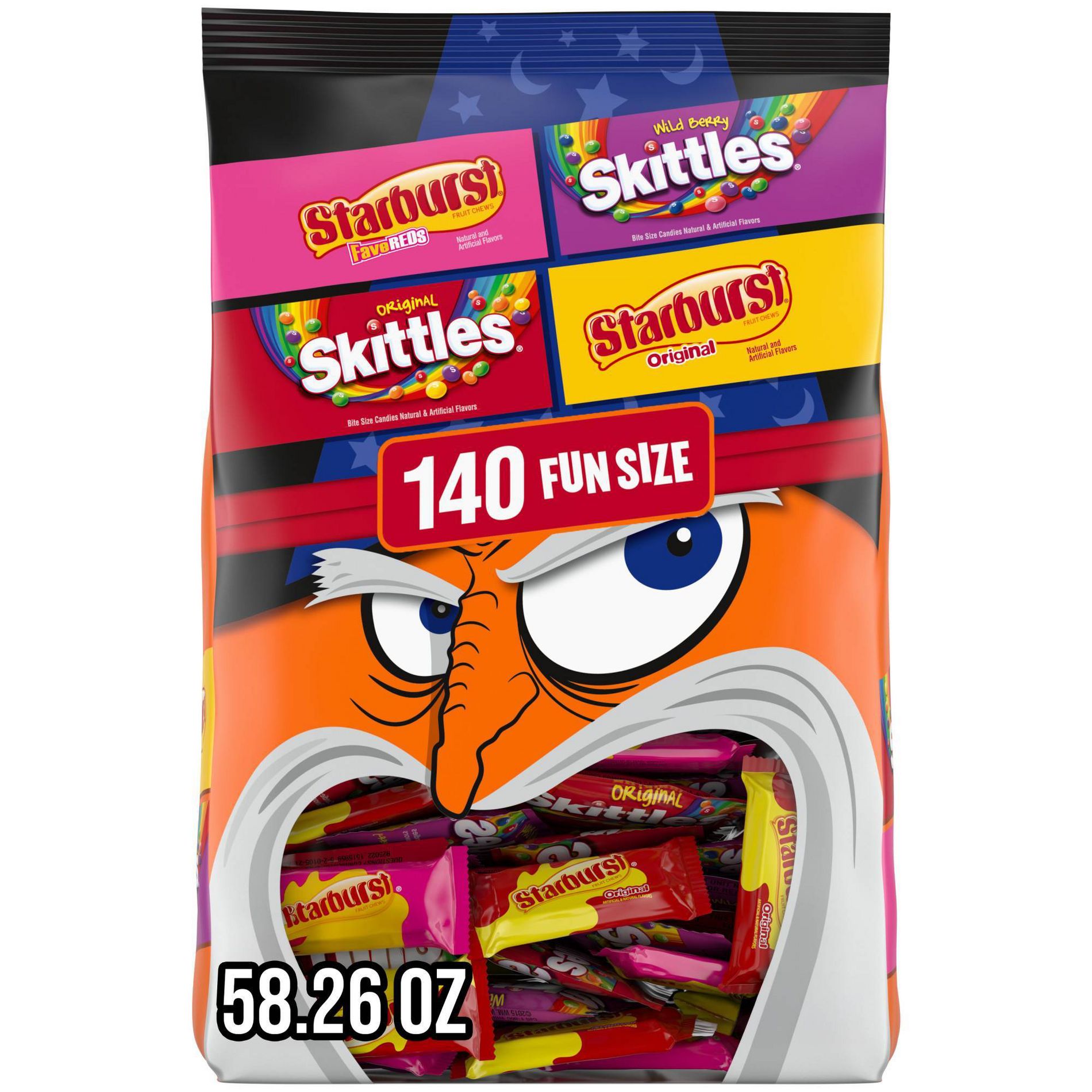 Mars - Skittles and Starburst Halloween Candy Fun Size Chewy Fruit Candies Variety Bag - 58.26oz/140ct