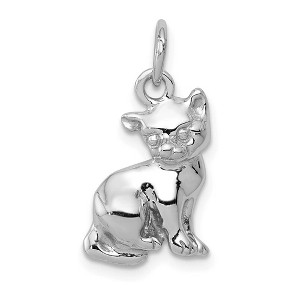 Black Bow Jewelry 14k White Gold 2D Polished Cat Charm or Pendant - 1 of 4