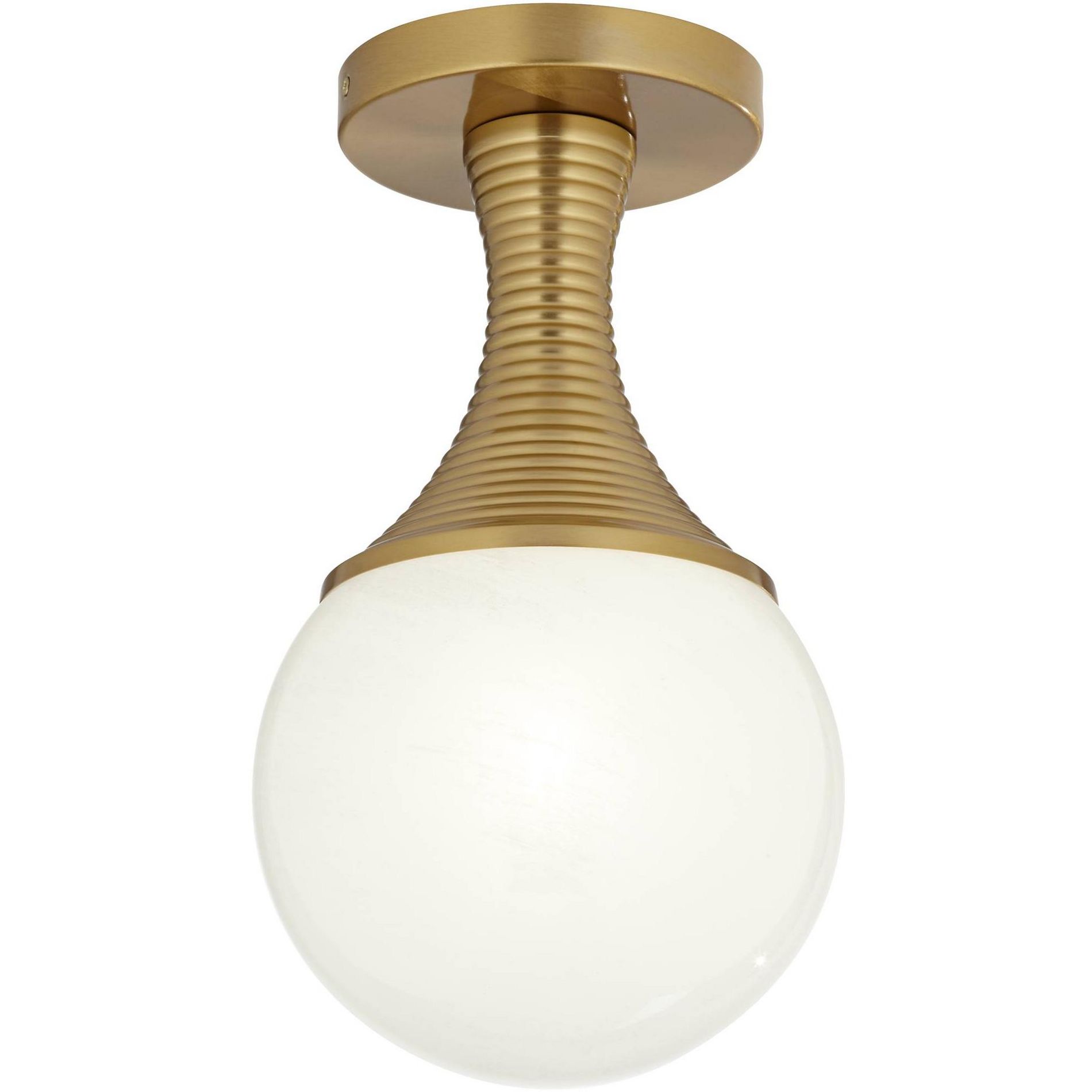 Possini Euro Design Jaime 7 3/4" Mid Century Modern Art Deco Semi Flush-Mount Ceiling Light Fixture Kitchen Foyer Globe Warm Brass Finish White Glass