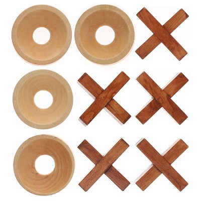 Handcrafted Wooden Tic Tac Toe Board Game with Solid Wood Pieces
