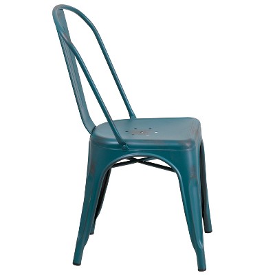 Kelly Blue-Teal Metal Indoor-Outdoor Stackable Side Chair