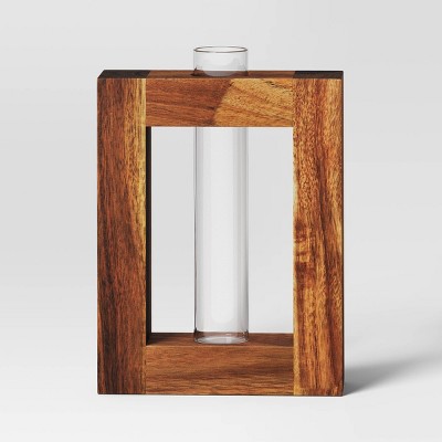 Propagation Vessel Rectangle with Wood Base Natural Wood 5.91"x1.97"x8.15" - Threshold™