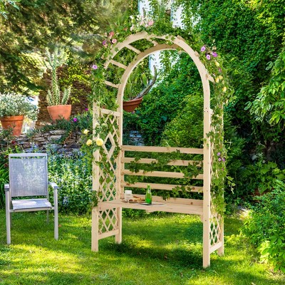 Natural Fir Wood Garden Bench Arch Arbor with Trellis