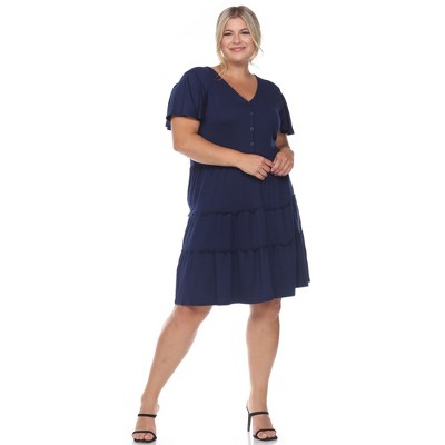 Plus Size Short Sleeve V-neck Tiered Midi Dress