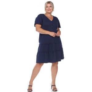 Plus Size Short Sleeve V-neck Tiered Midi Dress - 1 of 4