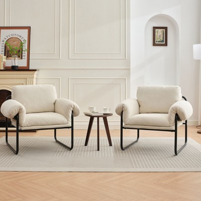 Hyleory Moore Metal Lambswool Upholstered Accent Chair for Bedroom Reception Area Reading Room Living Room(set of 2)