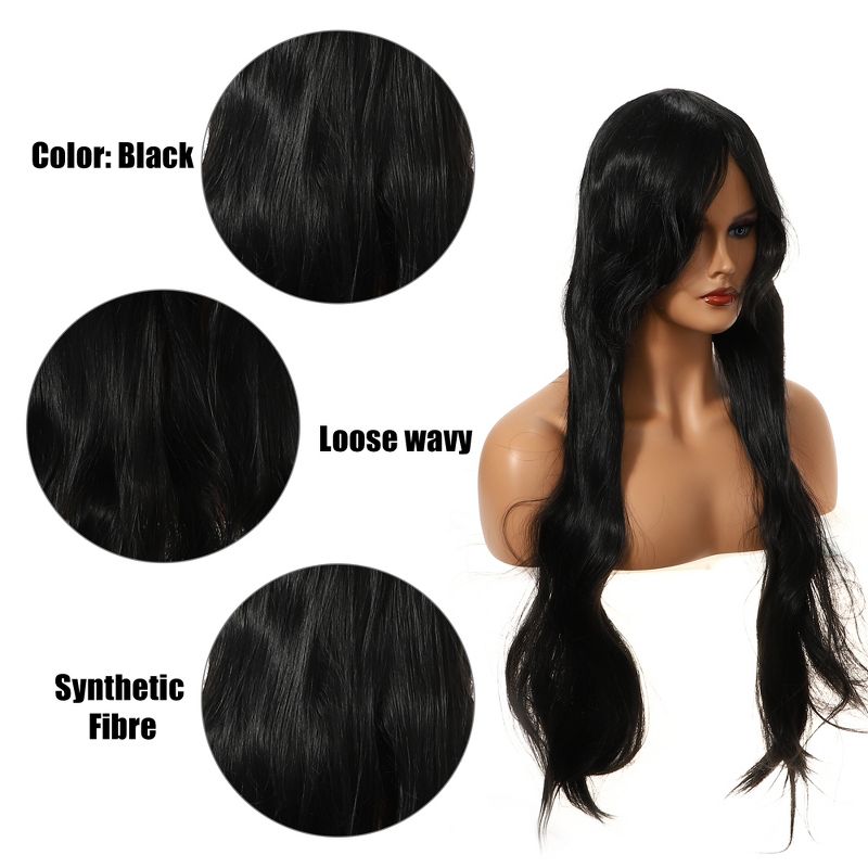 Unique Bargains Wigs for Women Human Hair Wigs for Women 31" with Wig Cap Long Hair, 4 of 7