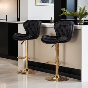 Leovsnove Barstools Set of 2 Modern Swivel Pub Height Barstool, High Dining Chair with Velvet Seat, Backrest, Armless Hydraulic Counter Stool - 1 of 4