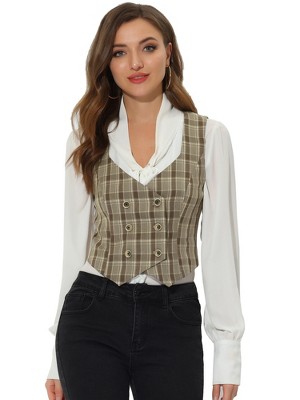 Allegra K Women's Plaid Vintage Steampunk Waistcoat Suit Vest