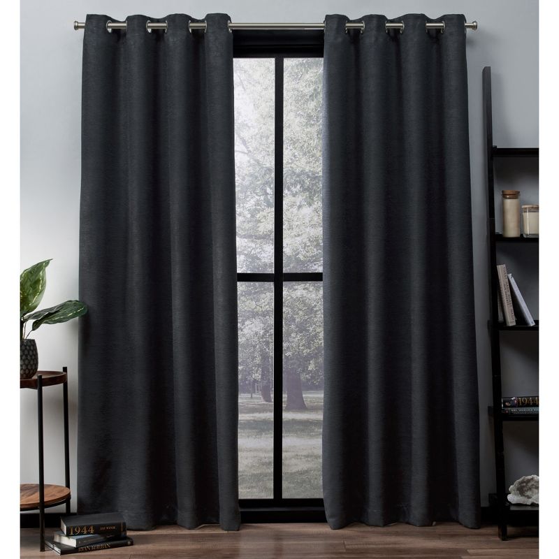 Exclusive Home Oxford Textured Sateen Thermal Room Darkening Grommet Top Window Curtain Panel Pair, 1 of 7