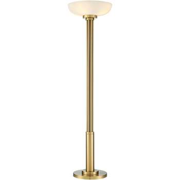 Possini Euro Design Modern Torchiere Floor Lamp 70" Tall Warm Antique Gold Metal Glass Shade for Living Room Reading Bedroom Office Uplight
