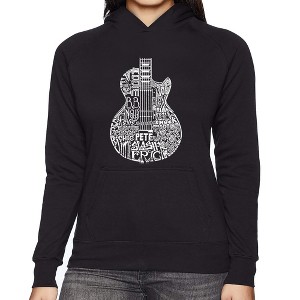 LA Pop Art Women's Word Art Hooded Sweatshirt -Rock Guitar Head - 1 of 4