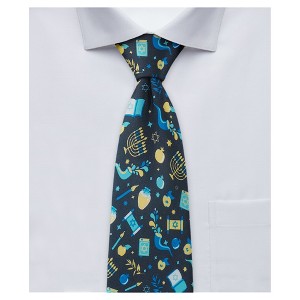Jacob Alexander Men's Happy Hanukkah Pre-Tied Zipper Necktie - Black - 1 of 4