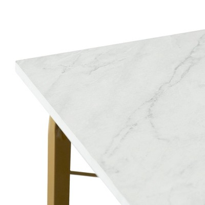 Compact Faux White Marble and Brass Corner Desk