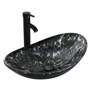 ELECWISH Bathroom Artistic Tempered Glass Vessel Sink with Faucet and Pop-up Drain - 1 of 4
