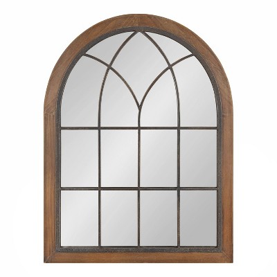 Nola 22" x 28" Rustic Brown Wood Arch Wall Mirror