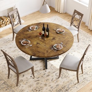 Jojoka Industrial Round Dining Table, 47 Inch Kitchen Table with Wooden Top and Metal Base, No Chairs Included - 1 of 4
