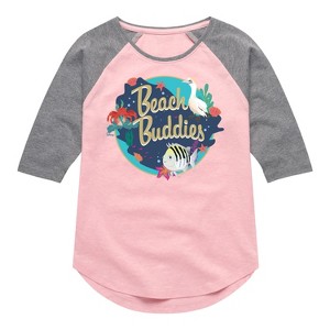 Girls' - Disney - Beach Buddies Shirt Tail Raglan Graphic T-shirt - 1 of 4