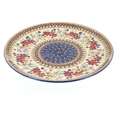 Blue Rose Polish Pottery Red Daisy Large Dinner Plate