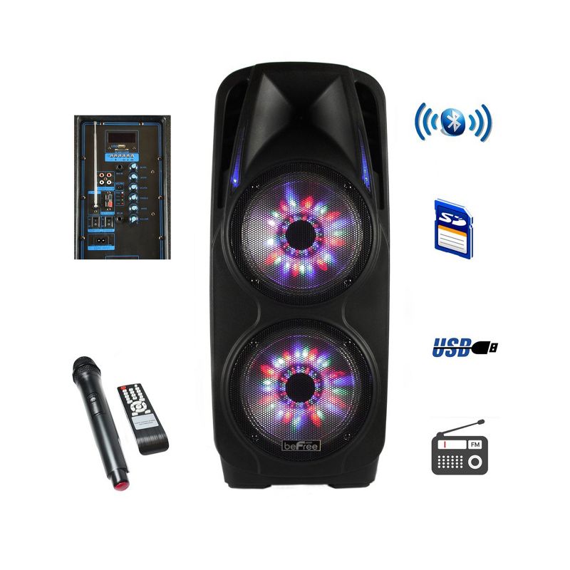 beFree Sound Double 10in Subwoofer Portable Bluetooth Party PA Speaker, 1 of 9