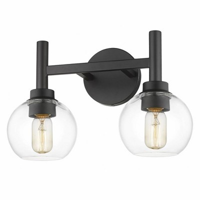 Contemporary Matte Black 2-Light Vanity Sconce with Clear Glass