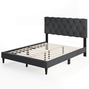 Safstar Full Size Bed Frame with Button-Tufted Headboard & Wooden Slats Easy Assembly - 1 of 4