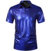 Lars Amadeus Men's Short Sleeves Shiny Disco Nightclub Party Golf Metallic Polo Shirt - image 2 of 4