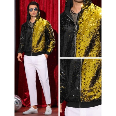 Lars Amadeus Men's Long Sleeves Zip Up Sparkle Metallic Sequins Hoodie Jackets