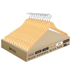 BP4U Premium Solid Wood Coat Hangers, Heavy Duty Non-Slip Hangers with 360° Swivel Hook & Contoured Shoulders, Space-Saving for Jackets & Suits - 1 of 4