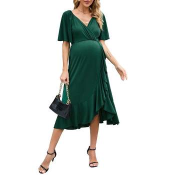 Maternity Dress V Neck Summer Wrap Ruffle Sleeve Pregnancy Midi Dresses Photoshoot
