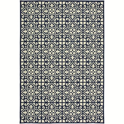 Oriental Weavers Marina 5927B Ivory/ Navy Indoor/Outdoor Area Rug - 8'6" x 13'