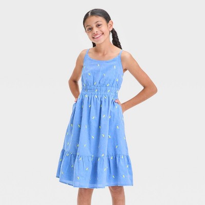 Girls' Chambray Woven Midi Dress - Cat & Jack™ Blue