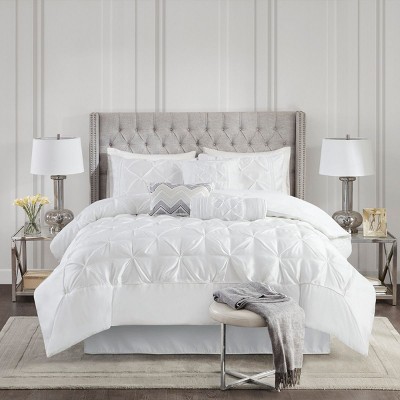 Kumasinova 7Pcs Tufted Polyester Comforter Set,All Season Luxury Bedding Set with Comforter,Sheets,Shams&Decor Pillows,Machine Washable,White