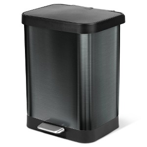 Glad Step Trash Can, Soft Close Lid Bin with Odor Protection, 13 Gallon, Pewter - 1 of 4