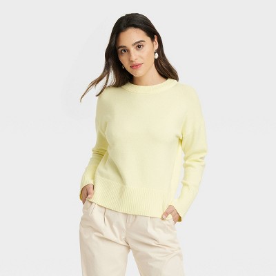 Pullover Sweatshirts for Women Fashion Color Block Classic Crew Neck Long  Sleeve Basic Tee Fall Cute Lightweight Tops(Yellow,XL) 
