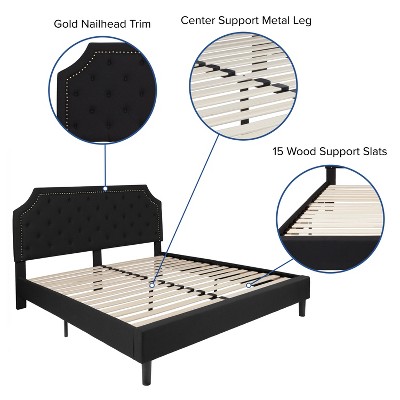 King Black Upholstered Platform Bed with Tufted Headboard
