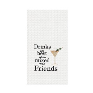 C&F Home "Drinks Are Best With Friends" Dirty Martini Funny Satire Cute Waffle Weave Embroidered Dishtowel Mixed Drinks Design Home Kitchen Drying - 1 of 3