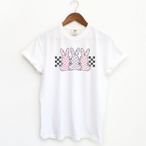Simply Sage Market Women's Checkered Triple Bunnies Short Sleeve Garment Dyed Tee - 2XL - White - 1 of 2
