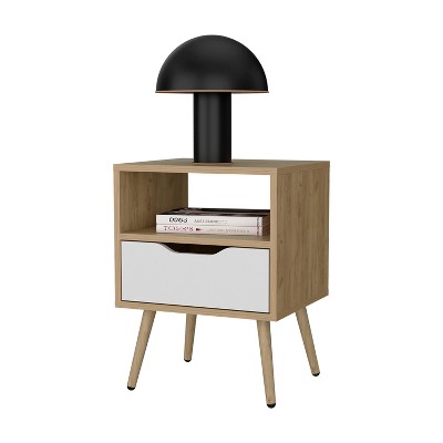 Vynxaria Open Storage Nightstand - Natural Oak & White, 20.9"H x15.7"W x13.8"D, Scratch-Resistant Melamine, Compact Small-Space Design
