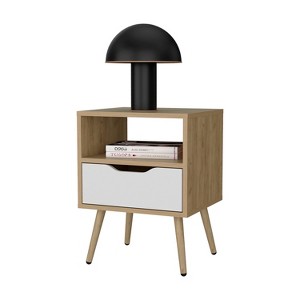 Vynxaria Open Storage Nightstand - Natural Oak & White, 20.9"H x15.7"W x13.8"D, Scratch-Resistant Melamine, Compact Small-Space Design - 1 of 4