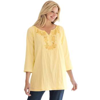 Woman Within Women's Plus Size Embroidered Crinkle Tunic