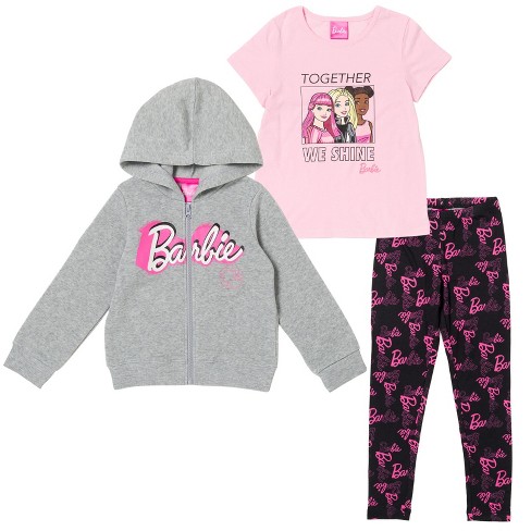 Barbie Little Girls Zip Up Fleece Hoodie Graphic T-shirt And