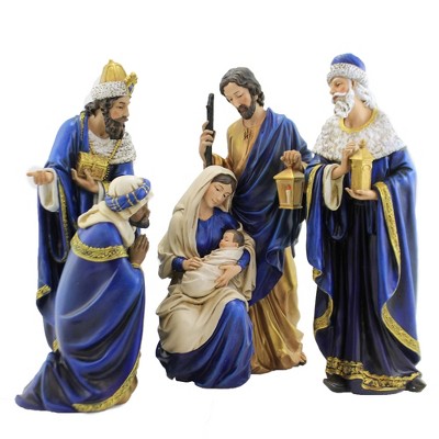 Christmas 14.75" Blue/Gold Nativity Set Mary Jesus Joseph  -  Decorative Figurines